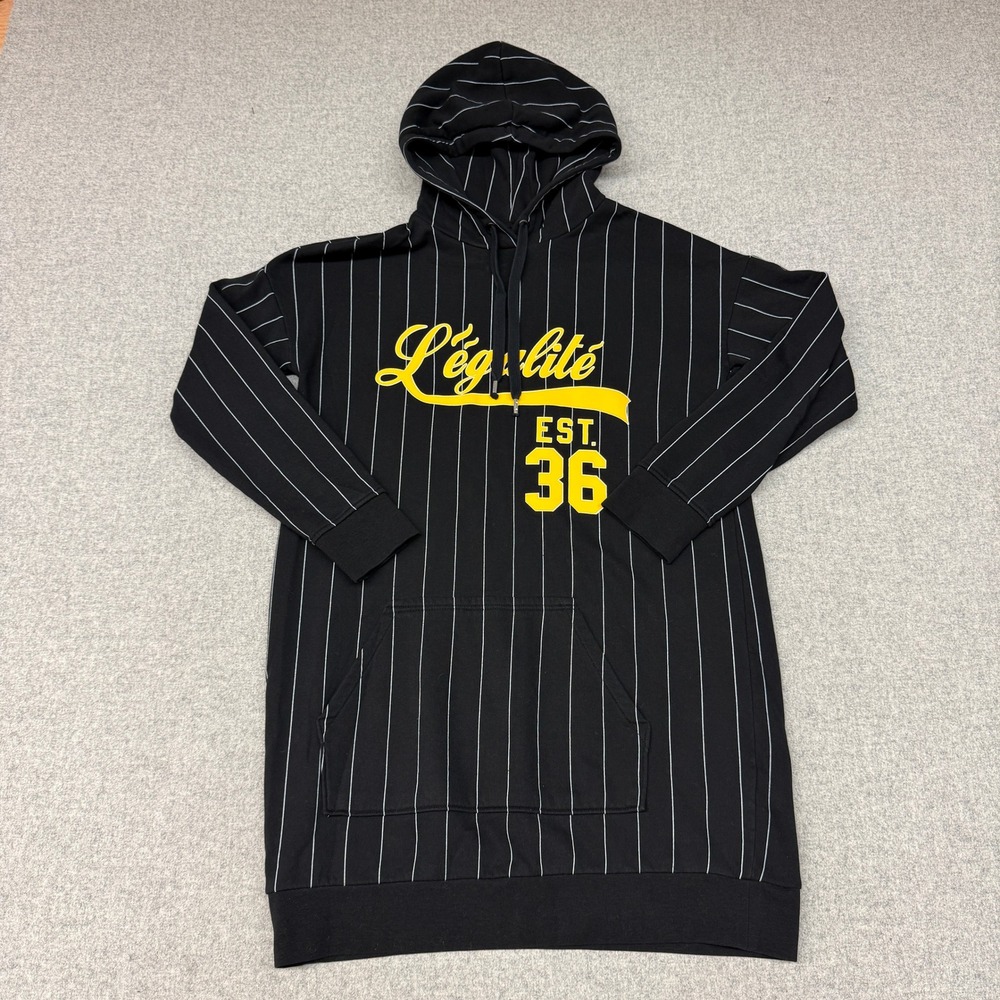 H&M Divided Hoodie Dress 12 Black Pinstripe Graphic L'egalite Est 36 Longline